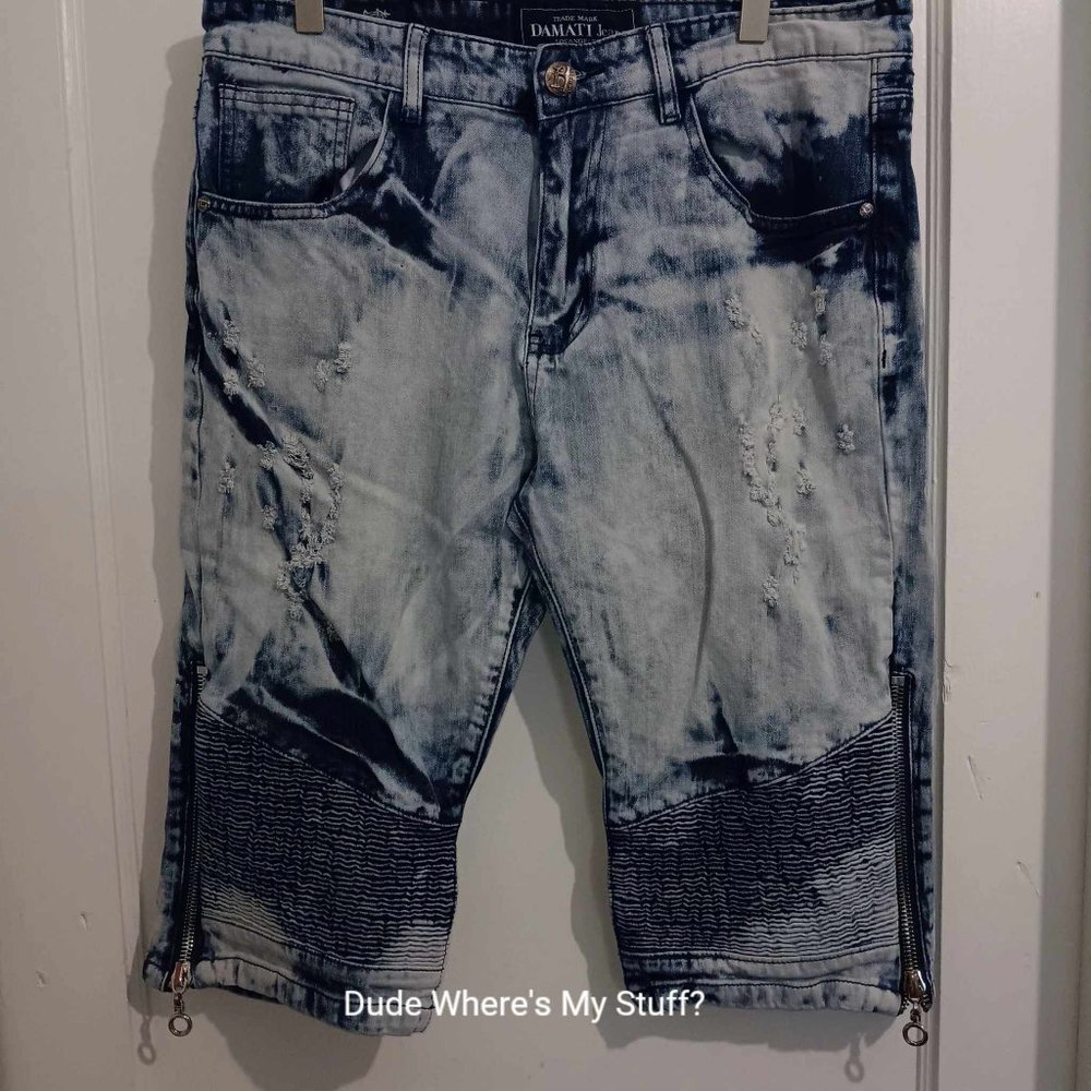 DAMANTI LOS ANGELES UPSCALE FASHION DISTRESSED BIKER DENIM SHORTS MEN'S SIZE 34
